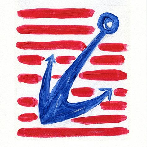 courtesy of the red white and blue Anchor Print, Diy Watercolor Painting, Blue Anchor, Nautical Art, Diy Watercolor, Sea Art, Anchors, Red White And Blue, Blue Stripes