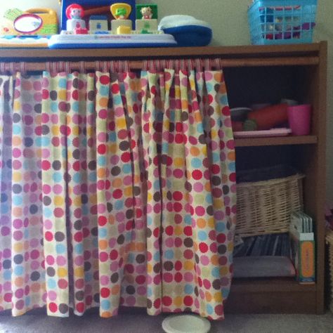 Preschool Curtain Ideas, Curtain In Classroom, Bookcase Curtain, Classroom Bookshelf Curtains, No Sew Curtains For Classroom, No Sew Classroom Door Window Curtain, Classroom Bookshelf, Space Theme Classroom, Bookcase Makeover