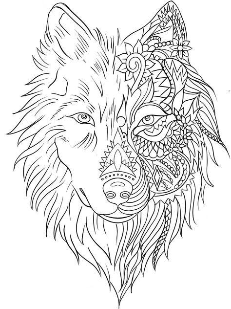 Mandala Wolf, Tattoo Wings, Stitching Ideas, Wall Painting Decor, Painting Decor, Unique Tattoo Designs, Line Art Tattoos, Wings Tattoo, Wolf Tattoo