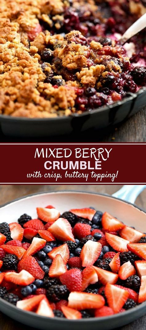 Mixed Berry Crumble is the best way to enjoy Summer berries! Perfectly sweet and tart with a buttery, crispy crumble, top with ice cream or whipped cream for a fabulous dessert! #dessert #summer #berries #crumble #fruit #recipe #comfortfood #sweets #fruitcrisp Berries Crumble, Mixed Berry Crumble, Berry Crumble Recipe, Berry Crumble Bars, Dessert Halloween, Dessert Summer, Fruit Recipe, Chile Poblano, Blueberry Coffee