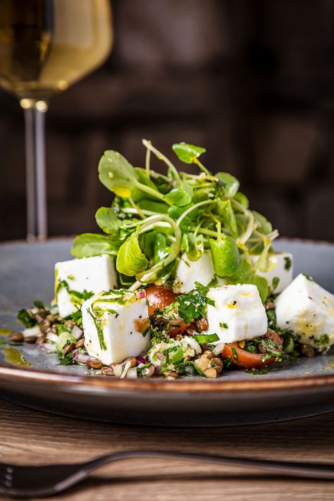 Starter plate of Marinated Feta and lentil Tabbouleh salad with a mint and garlic dressing.
Drink & Dine at our traditional Yorkshire Dales pub, The Gamekeeper's Inn. Fine Dining Salads Ideas, Gourmet Salad Ideas, Fine Dining Salad, Salad Fine Dining, Lentil Tabbouleh, Salad Plating, Fine Dining Starters, Gastronomic Food, Marinated Feta