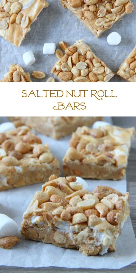 Salted Peanut Marshmallow Bars, No Bake Squares And Bars Recipes, Salted Nutroll Bars, Salted Peanut Bars, Salted Nut Bars Recipe, Chewy Nutty Squirrel Bars 12 Tomatoes, Salted Nut Roll Recipe, Do Nothing Bars, Peanut Butter Bits Cracker Candy