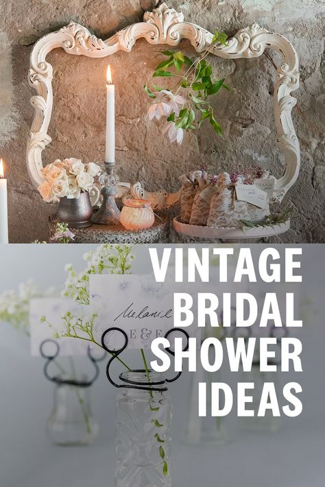 1940s Bridal Shower Theme, Bridal Shower Display Ideas, Vintage Fall Bridal Shower Ideas, Vintage Themed Bridal Shower Ideas, Vintage Wedding Shower Ideas Decorating, Bridal Shower Round Table Decor, Rustic Glam Bridal Shower Ideas, Southern Wedding Shower Ideas, Vintage Boho Bridal Shower Ideas