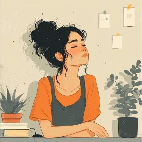 Dreamy Artwork, Girly Wall Art, Diy Watercolor Painting, Female Art Painting, Woman Sitting, Cool Wallpapers Cartoon, Eyes Closed, Girly Art Illustrations, A Desk