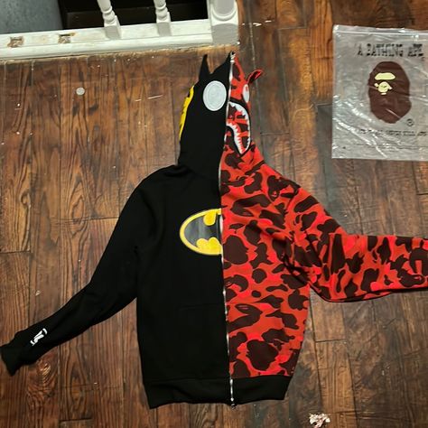 Dc X Bape Batman Bape Brand New Bape Jacket, One Color, Black Red, Spiderman, Batman, Black And Red, Jackets & Coats, Man Shop, Brand New