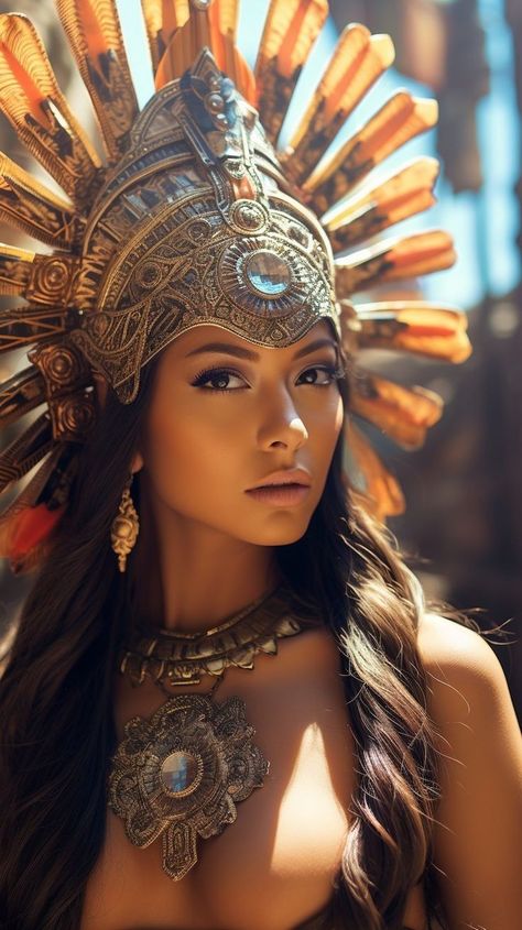 Mayan Queen, Aztec Princess, Tato Flash, Aztec Empire, Aztec Culture, Aztec Tattoo, Native American Pictures, Aztec Warrior, Model Portrait