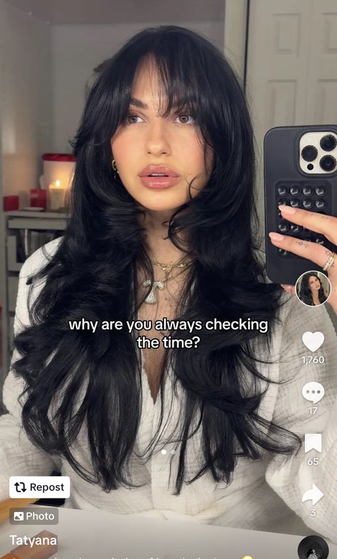 Long Hair Ponytail With Bangs, Lace Front Curtain Bangs, Black Hair Long Layers Bangs, Hair Length For Oval Face Shape, Round Layers With Bangs, Black Hair Long Bangs, Hair Cuts For Long Hair Indian, Latina Blowout, Mid Length Hair With Layers And Fringe