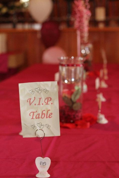 My VIP table for immediate family (which shows samples of the signs and place cards I made for all tables) that we setup Vip Wedding Table, Vip Table Wedding, Vip Table, Immediate Family, Table Wedding, The Signs, Place Cards, Wedding Decoration, Wedding Stuff