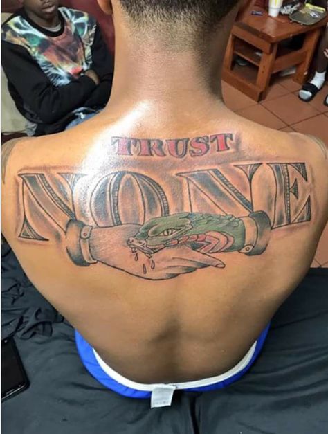 Trust No One By: Adam Scott ! Pinterest @Hair,Nails,And Style Trust No One Tattoo, Trust None, Half Sleeve Tattoos Forearm, 16 Tattoo, Half Sleeve Tattoos Drawings, One Tattoo, Gangsta Tattoos, Omerta Tattoo, Money Tattoo