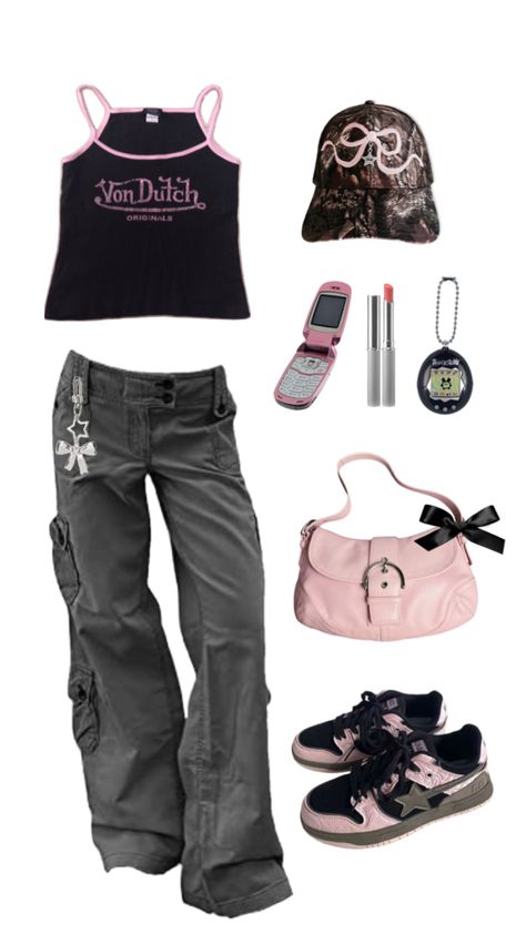 Von dutch. Coquette street wear. Festival. Black and pink Von Dutch Outfit, Dutch Outfit, Street Wear Outfits, Von Dutch, Black And Pink, Body Goals, Bathing Suits, Fashion Inspo, Street Wear