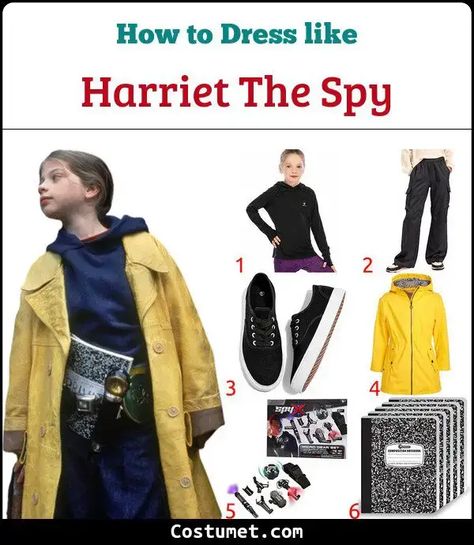 Harriet the Spy Costume for Cosplay & Halloween 2023 I Spy Book Character Costume, Harriet The Spy Costume, I Spy Shirt Costume, Spy X Family Costume, Spy Kids Costume, Spy Costume, Harriet The Spy, Yellow Trench Coat, Halloween Sleepover