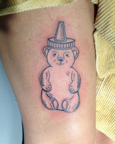 Smoky Bear Tattoo, Honey Bear Bottle Tattoo, Honey Bottle Tattoo, Honeybear Tattoo, Honey Dipper Tattoo, Honey Spoon Tattoo, Old School Bear Tattoo, Honey Stick Tattoo, Honey Bear Drawing