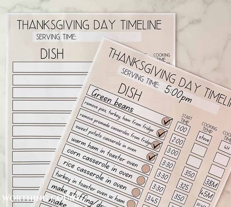 This free printable Thanksgiving day timeline worksheet is based on the time that you want to serve and will make your special meal much more organized and less stressful. #thanksgivingprintable #thanksgivingtimeline #thanksgivingdaytimeline #freeprintable Thanksgiving Timeline Printable, Thanksgiving Timeline, Timeline Covers, Thanksgiving Printables, Sweet Potato Casserole, Happy Thanksgiving, Cooking Time, Free Printables, Thanksgiving