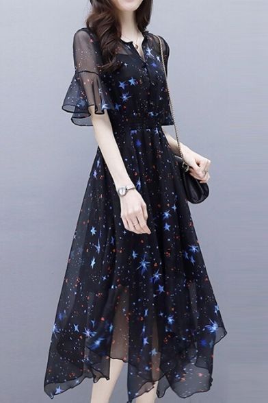 Star Witch, Witch Design, Print Chiffon Dress, Dress Silhouette, Print Chiffon, Fancy Dresses, Printed Maxi Dress, Dress Design, Stylish Dresses