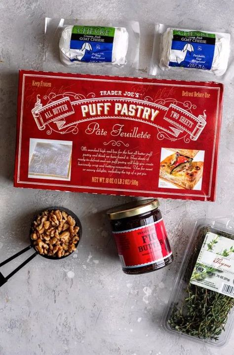 Fig Butter Bites Using Trader Joe's Ingredients Trader Joes Appetizers, Easy Holiday Snacks, Trader Joes Snacks, Fig Butter, Butter Bites, Butter Puff Pastry, Butter Pastry, Fig Spread, Thanksgiving Appetizers Easy