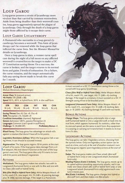 Dnd Lycan, Dnd Werewolf, Dnd Beasts, 5e Monsters, Dnd Creatures, Dnd Monster, Dungeons And Dragons Races, Dnd Stats, Dnd Homebrew