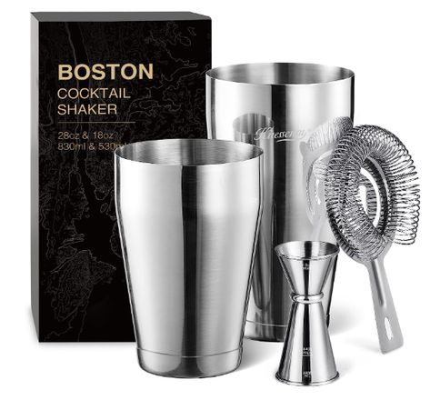 The Boston Cocktail Shaker Set is a must-have 4-piece kit for aspiring bartenders. Crafted with high-quality stainless steel, it includes two sleek Boston shaker tins that fit snugly, enabling efficient shaking and straining. Elevate your mixology game with this stylish and functional set, perfect for crafting delicious cocktails at home. Mixology Kit, Drink Shaker, Boston Shaker, Bartender Kit, Martini Shaker, Classic Martini, Cocktail Shaker Set, Cocktail Mixers, Cocktail Set