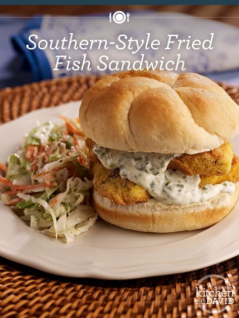 Dinner is served! Meet the best fish sandwich #recipe EVER! Fish Fillet Sandwich, Fried Fish Sandwich, Kardea Brown, Fish Sandwich Recipes, David Venable, Brown Food, Fish Sandwich, Southern Cooking, Sandwich Recipe