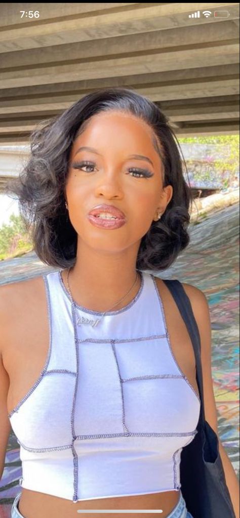 Black Woman Silk Press Bob, Short Thick Bob Haircut, Layered Short Hair Black Women, Blown Out Hair Black Women Short, Blow Out Bob Hairstyles For Black Women, Short Relaxed Hair Styles For Black Women, Bob Hairstyles For Black Women Outfits, Neck Length Silk Press, Blowdry Hairstyles Black Women 4c