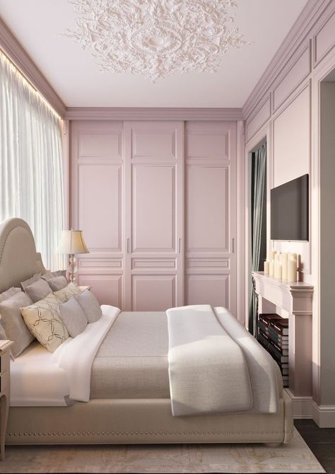 Modern Luxury Bedroom, Ceiling Design Bedroom, Luxury Bedroom Master, 아파트 인테리어, غرفة ملابس, Master Bedrooms, Beautiful House, Pink Walls, Bedroom Styles