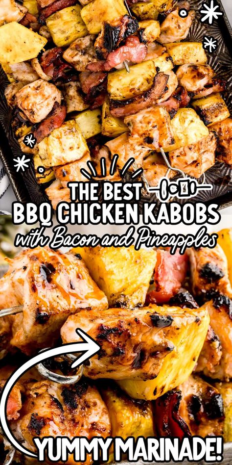 Pineapple Chicken Kabobs Pineapple Chicken Breast, Chicken Pineapple Kabobs, Bbq Pineapple Chicken, Pineapple Chicken Kabobs, Pineapple Kabobs, Chicken Kabob Recipes, Chicken Pineapple, Veggie Main Dishes, Grilling Menu