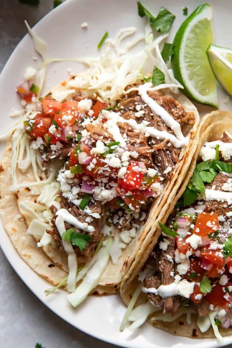 Street Tacos Barbacoa, Barbacoa Crock Pot Tacos, Barbacoa Tacos Toppings, Instant Pot Barbacoa, Tacos Instant Pot, Barbacoa Tacos, Chipotle Chicken Bowl, Cilantro Lime Rice Recipe, Chipotle In Adobo Sauce