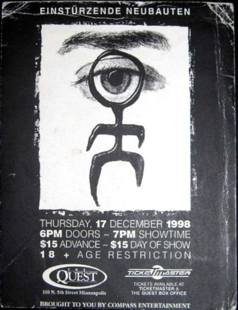 Zrinko Ivanis Einsturzende Neubauten, Bands Posters, Roll Eyes, Blixa Bargeld, Concert Flyers, Industrial Music, Your Silence, Vintage Music Posters, Concert Flyer