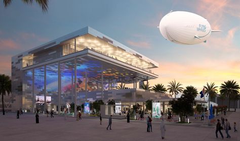 flying whales are hovering over the France Pavilion at the Dubai World Expo. They've been developed by a French company as unique solution for providing sustainable cargo transport to landlocked and isolated regions around the world. Designed by Atelier du Prado Architectes and Celnikier & Grabli, the French pavilion showcases the "assets of the French-style city" through a scenography that combines light, sound, perfume, and materiality Uae Architecture, Expo Pavilion, Dubai Design District, Dubai Design Week, Expo 2020 Dubai, Booming Business, Dubai Design, Cargo Transport, Dubai World