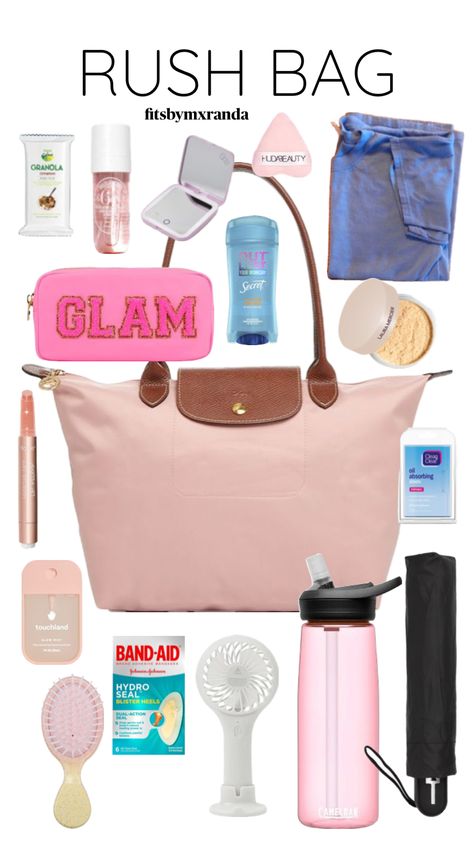 RUSH BAG ESSENTIALS #outfitinspo #rush #sorority #sororityrush #bamarush #rushbag #essentials #beauty Sorority Recruitment Outfits Rush Week, Sorority Rush Week Outfits, Rush Bag, Sorority Recruitment Tips, Sorority Rush Week, Rush Week Outfits, Rush Sorority, Sorority Rush Outfits, Rush Week