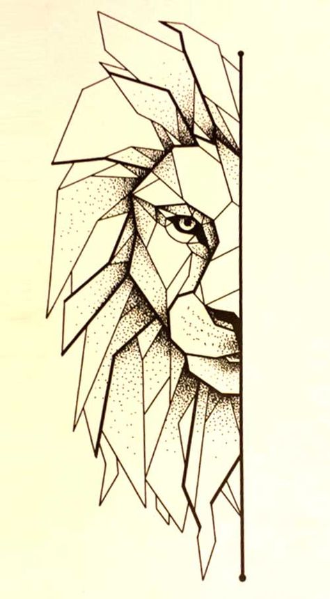 Geometric Art Diy, Geometric Lion Tattoo, Origami Tattoo, Lion Sketch, Tattoo Lion, Geometric Lion, Kunst Tattoos, Geometric Bear, Lion Drawing