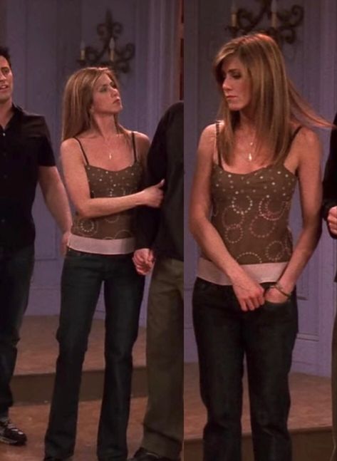 Rachel Green 2000s Outfits, Rachel Green Outfits Pants, Rachel Green In Green, Friends Show Outfits, Kenya Aesthetic, Rachel Outfits, Friends Fits, Rachel Greene, Jennifer Anniston Style