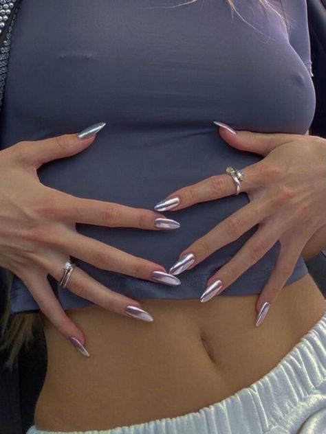 Silver Nails, A Woman, Nail Polish, Ring, Nails, Silver