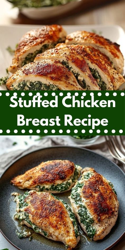 Looking for a delightful dinner idea? This Stuffed Chicken Breast Recipe is bursting with flavor and is incredibly easy to prepare. Perfect for busy weeknights, it makes family dinner a breeze! Stuffed Chicken Breast Recipes Baked, Baked Stuffed Chicken Breast, Healthy Stuffed Chicken Breast, Stuffed Chicken Breast Recipes, Baked Stuffed Chicken, Stuffed Chicken Breasts, Seared Chicken Breast, Chicken Breast Recipes Baked, Stuffed Chicken Breast