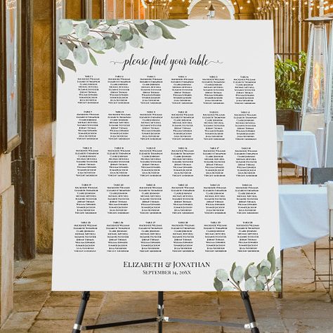 $80.90 | Rustic Eucalyptus 30 Table Wedding Seating Chart #30 table wedding seating chart, 300 names guests or people, traditional 10 seats per table, hand painted watercolor eucalyptus, leaves greenery and foliage, mint moss and sage green, elegant script calligraphy, boho chic style, rustic garden botanical, simple stylish and sophisticated Watercolor Eucalyptus, Sage Wedding, Script Calligraphy, Boho Chic Style, Table Wedding, Chart Design, Eucalyptus Leaves, Seating Chart Wedding, Kids Nursery Decor