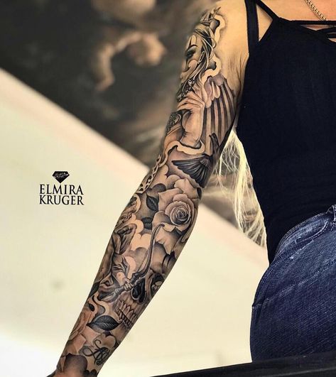 Princess Aeolian, Wlop Art, Arm Sleeve Tattoos For Women, Chicano Tattoos Sleeve, Christian Sleeve Tattoo, Full Sleeve Tattoo Design, Tattoos For Women Half Sleeve, Irezumi Tattoos, Mermaid Tattoos