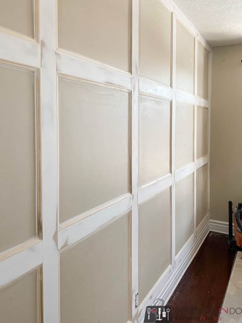 Gorgeous DIY Wainscoting you can do in a day! - 100 Things 2 Do Diy Picture Frame Molding Accent Wall, How To Diy Wainscoting, Diy Bedroom Wainscoting, Wainscoting Diy Easy, Mudroom Wainscoting Ideas, Elevated Board And Batten, Diy Wanescoat, Adding Wainscoting To Walls, Diy Wainscoting Hallway