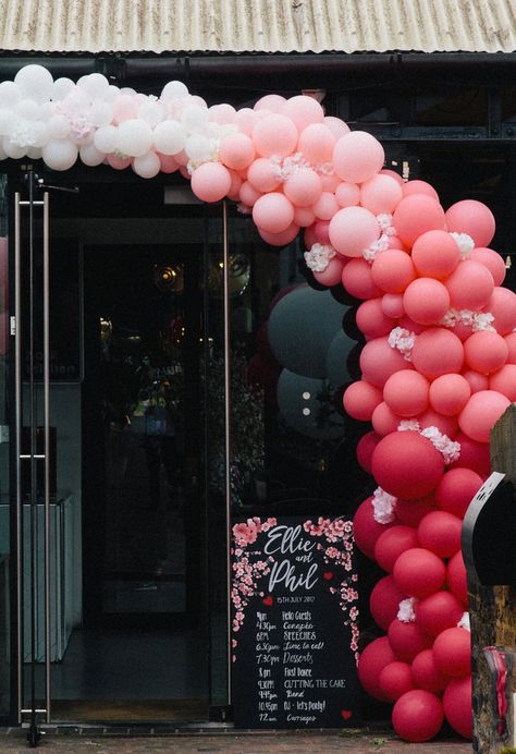 Ombre Balloon Arch, Modern Wedding Theme, Bubblegum Balloons, Urban Wedding Venue, Floral Backgrounds, Signage Wedding, At Restaurant, Wedding Venues Uk, Wedding Flowers Decor