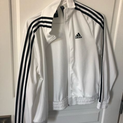 Never Worn But Washed After I Bought It, So No Tags White With Black Stripe White Adidas Jacket, Adidas Jacket Women, Adidas Track Jacket, Adidas Jackets, Adidas Track, Adidas White, White Adidas, Dream Clothes, Coats Jackets Women