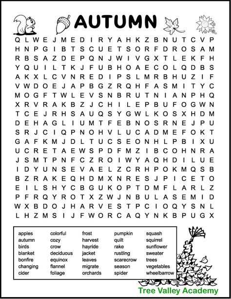 Celebrate the autumn season with this free printable difficult fall word search. 35 hidden autumn themed words in a 20 X 22 letter grid will make it challenging to find all the words. Difficulty level: hard. The pdf includes answers. Tree Valley Academy, Challenging Word Search Free Printable, Find A Word Free Printable, Word Search Printables Difficult, Autumn Word Search Free Printable, Thanksgiving Crossword Free Printable, Fall Puzzles Printables, Hard Word Search Free Printable, Fall Word Search Free Printable