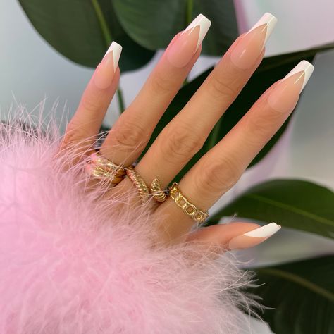 Modern White Tip Acrylic Nails, Coffin White Nails French Tip, Bride Nails Coffin Shape, French Nails With Cross Design, Different Shaped French Tips, White Sharp French Tip Nails, White Sparkle French Tip Nails Coffin, French Tip Coffin With Design, Pointy French Tip Nails Coffin