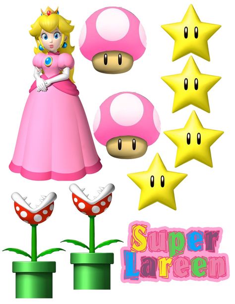 Princess Peach Cake Topper Printable, Pastel Princesa Peach, Super Mario Peach, Peach Mario Bros, Mario Princess Peach, Princess Peach Party, Super Mario Coloring Pages, Super Mario Cake, Super Mario Princess