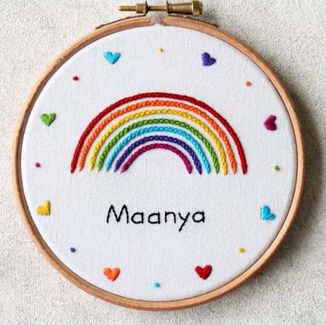 Rainbow Embroidery Pattern, Embroidery Stitches Beginner, Embroidery Hoop Crafts, Simple Embroidery Designs, Hand Embroidery Videos, Basic Embroidery Stitches, Color Guide, Embroidery Stitches Tutorial, Baby Embroidery