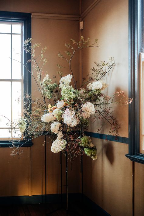 Cecilia Fox | Love Grows Where Roses Bloom Woodland Floral Installation, Branch Centerpieces Wedding, Bridal Shower Decorations Rustic, Rose Farm, Floral Styling, Floral Installation, Flower Installation, Floral Installations, Flower Store