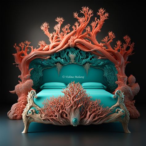 Fantasy Coral Bed by Vishma Maharaj Coral Bed, Fantasy Bed, Mermaid Home Decor, Fantasy Bedroom, Fantasy Furniture, Fantasy Rooms, Whimsical Furniture, Fantasy Decor, Fantasy Homes