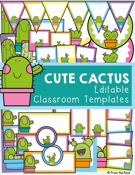 Cute Cactus Classroom Decor — From the Pond Llama And Cactus Classroom Theme, Cactus Themed Classroom, Cactus Classroom Theme, Canva Classroom, Succulent Classroom, Cactus Classroom Decor, Cactus Decorations, Teacher Organisation, Ornament Decorating