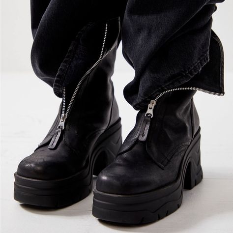 You Can’t Be Missed In These Mega-Platform Booties, Featuring An Edgy Zip-Front Closure And Chunky Platform Sole For A Totally Stompable Pair. Features: Ankle Length, Leather Uppers, Round Toe, Zip-Front Closure, Platform Rubber Sole, Wavy Embossed Midsole, Chunky Block Heel, Tread Outsole Why We <3 It: This Rebellious Pair Gives An Outfit The Perfect Rugged Touch. Care + Content Made In Spain Leather, Rubber Black Velvet Boots, Free People Boots, Heel Boots For Women, Platform Boots Chunky, Spring Boots, Velvet Boots, Leather Western Boots, Zip Design, Tall Leather Boots