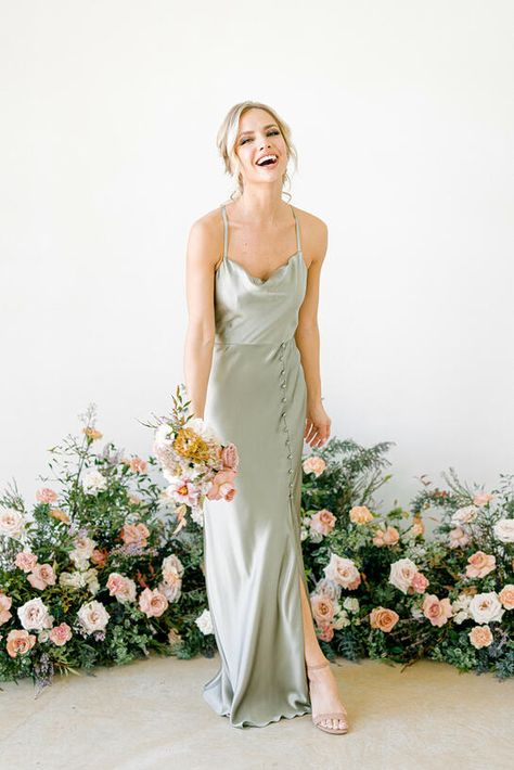 Silver Eucalyptus, Boho Bridesmaid Dress, Bridesmaid Dresses Dusty Sage, Vintage Boho Wedding, Sage Bridesmaid Dresses, Satin Bridesmaid Dress, Silver Sage, Sage Wedding, Bridesmaid Dress Colors