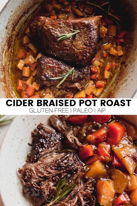 Cider Braised Pot Roast - Unbound Wellness Braised Pot Roast, Dutch Oven Pot Roast, Crockpot Pot Roast, Unbound Wellness, Roasted Apples, Beef Pot Roast, Crockpot Roast, Winter Dishes, One Pot Meal