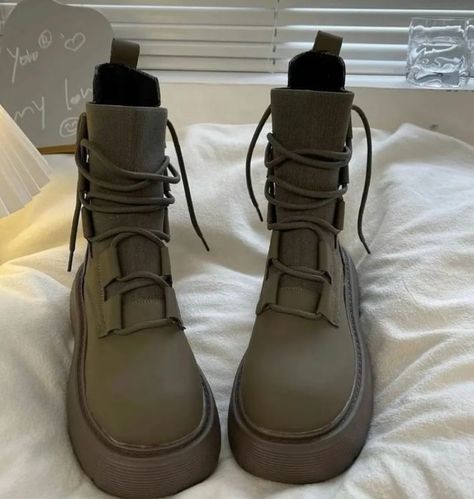 Doc Martens Winter, Khaki Boots, Woman Boots, Cute Ankle Boots, High Heel Ankle Boots, Shoes Heels Classy, Shoes Outfit Fashion, Classy Shoes, Winter Shoes For Women