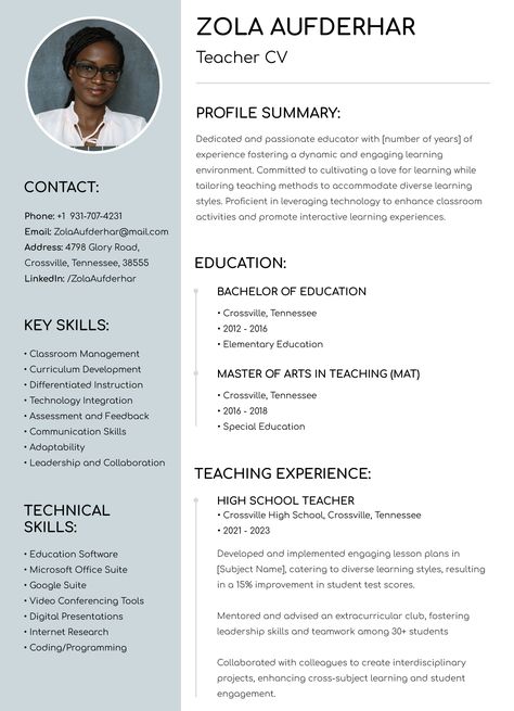 Teacher CV Free Google Docs Template - gdoc.io Cv For Teaching, Photography Resume, Cv Templates Free Download, Academic Cv, Teacher Cv Template, Simple Cv Template, Best Cv Template, Teacher Cv, Simple Cv